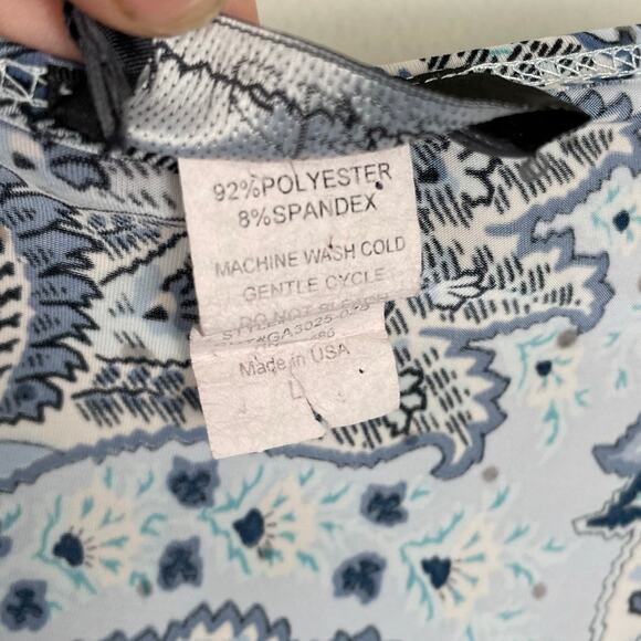 y2k Brittany Black Bedazzled Paisley Wrap Top Size L Blue Hippie Retro Stretchy - Picture 8 of 12